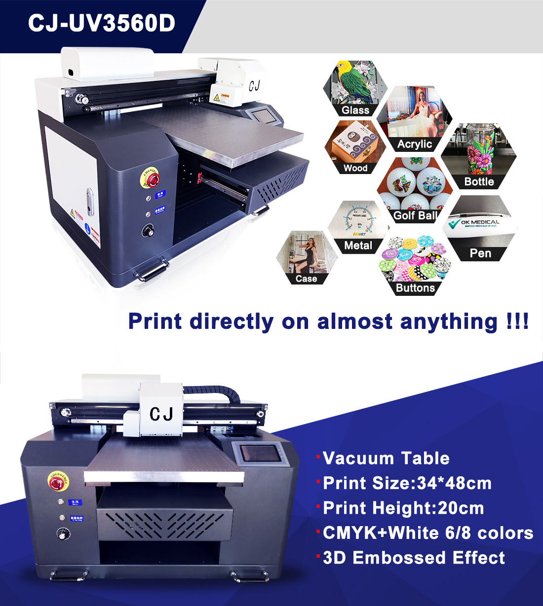 A3 Mini Inkjet UV Led Flatbed Printer On Acrylic