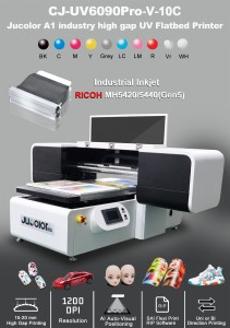 Jucolor newest CJ-UVF6090Pro-10C A1 multifunctional industry uv led flatbed printer