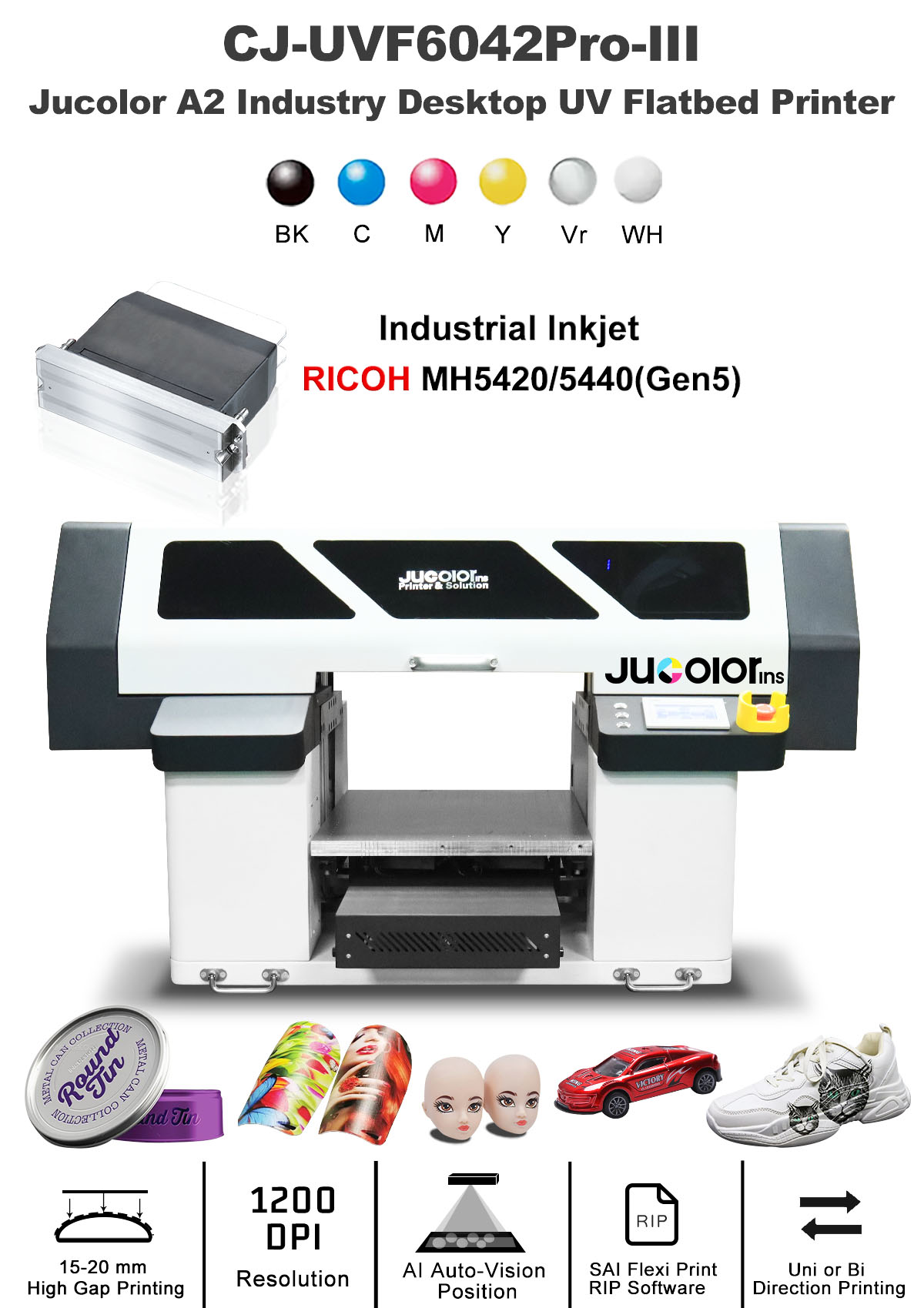 Jucolor 2024 6042 A2+ UV industry digital aluminum foil Balloon foodbag leather canvas Inkjet printer with high quality